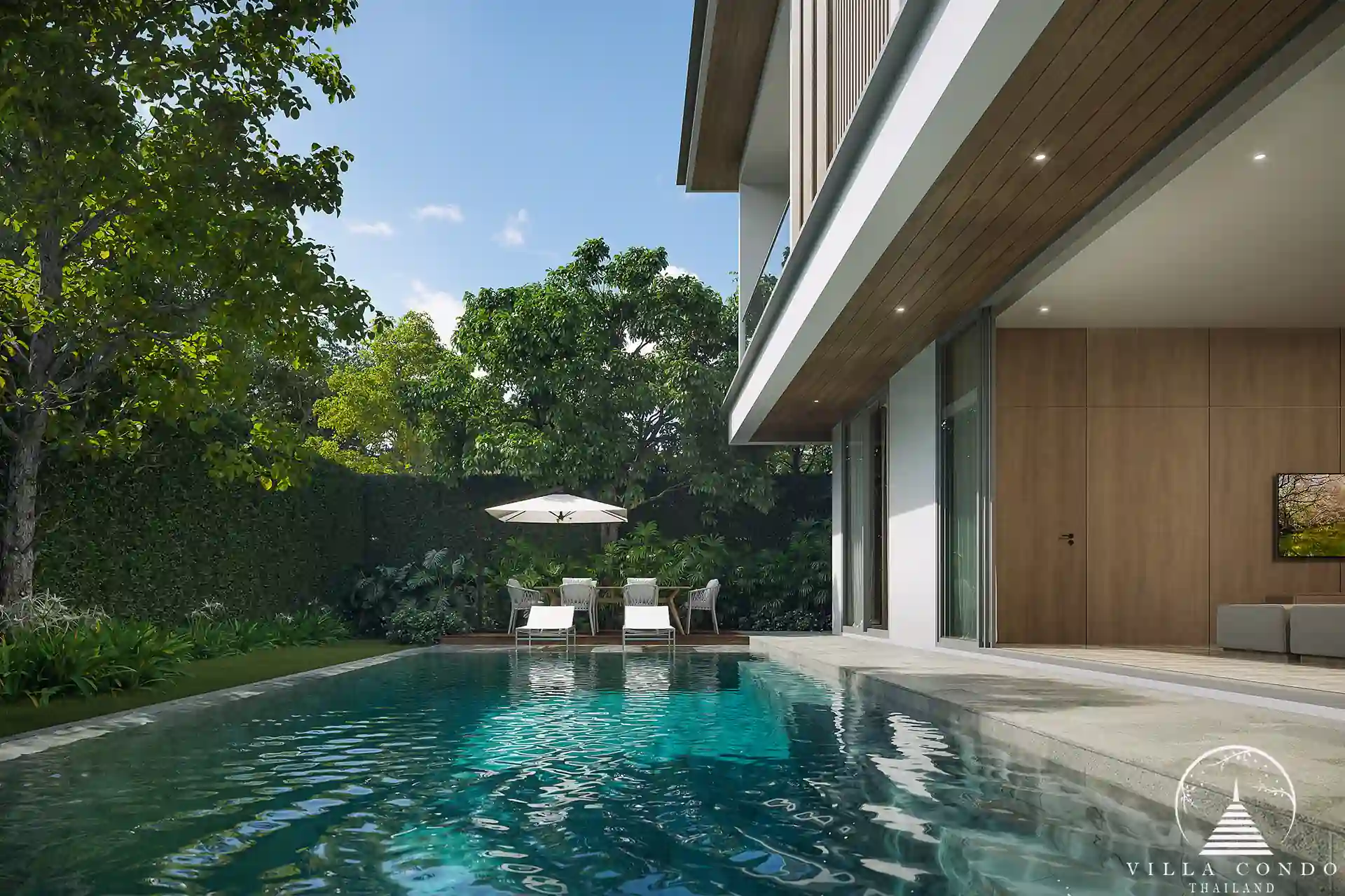Bliss Hideaway private pool surrounded by a lush garden.