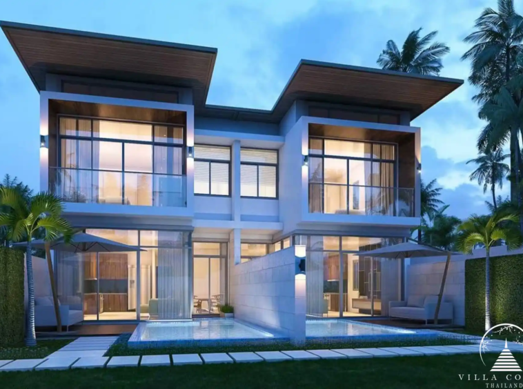 Outdoor area of Goldena Pool Villas with garden and pool.