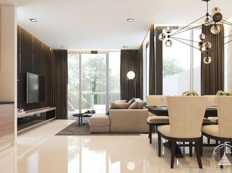 Open-plan living area in Goldena Pool Villas.