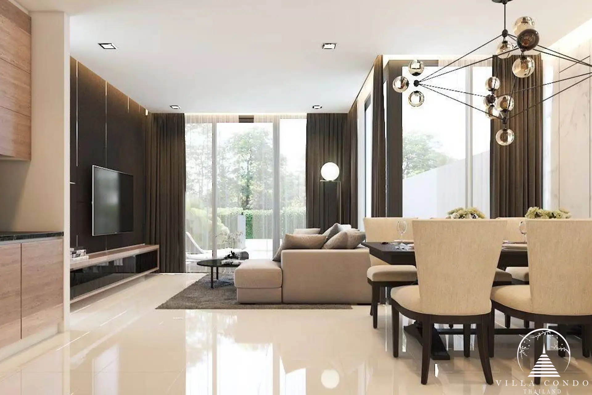 Open-plan living area in Goldena Pool Villas.