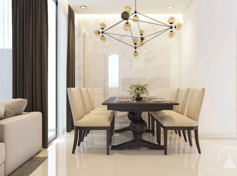 Modern dining area at Goldena Pool Villas.