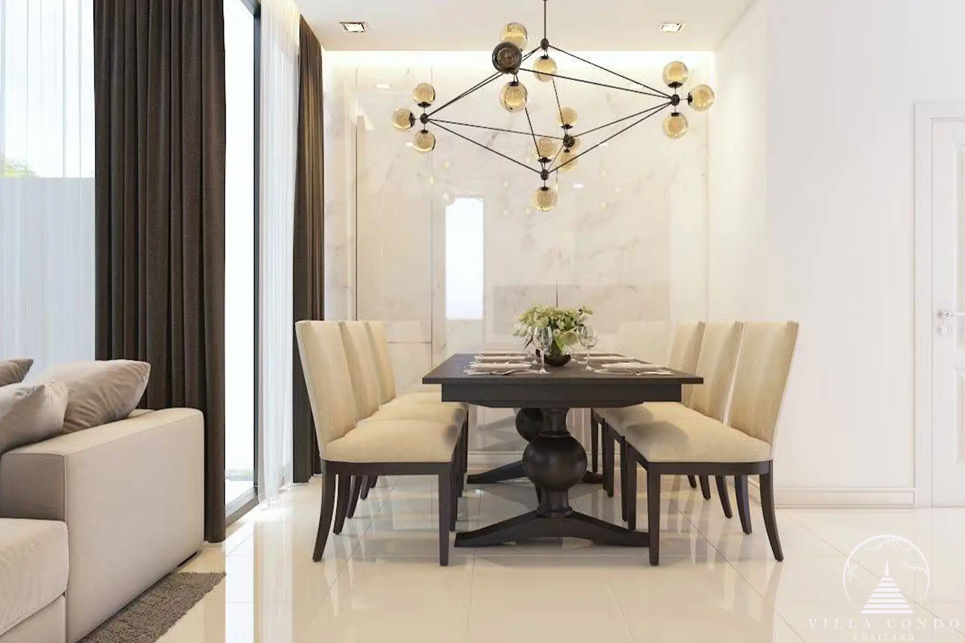 Modern dining area at Goldena Pool Villas.