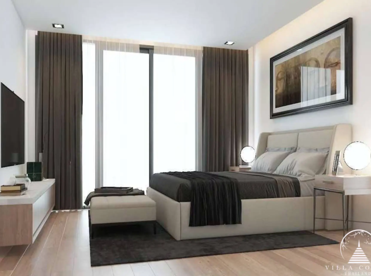 Master bedroom at Goldena Pool Villas with private balcony.