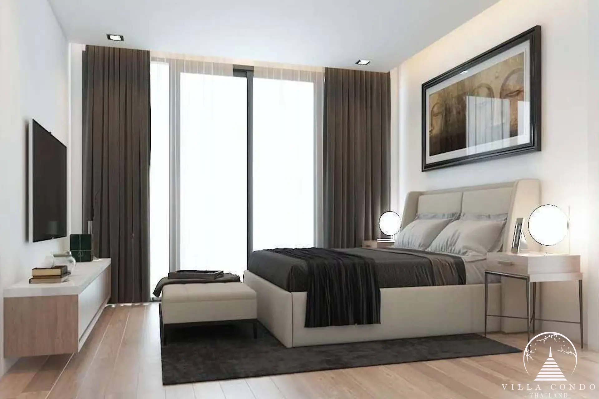 Master bedroom at Goldena Pool Villas with private balcony.