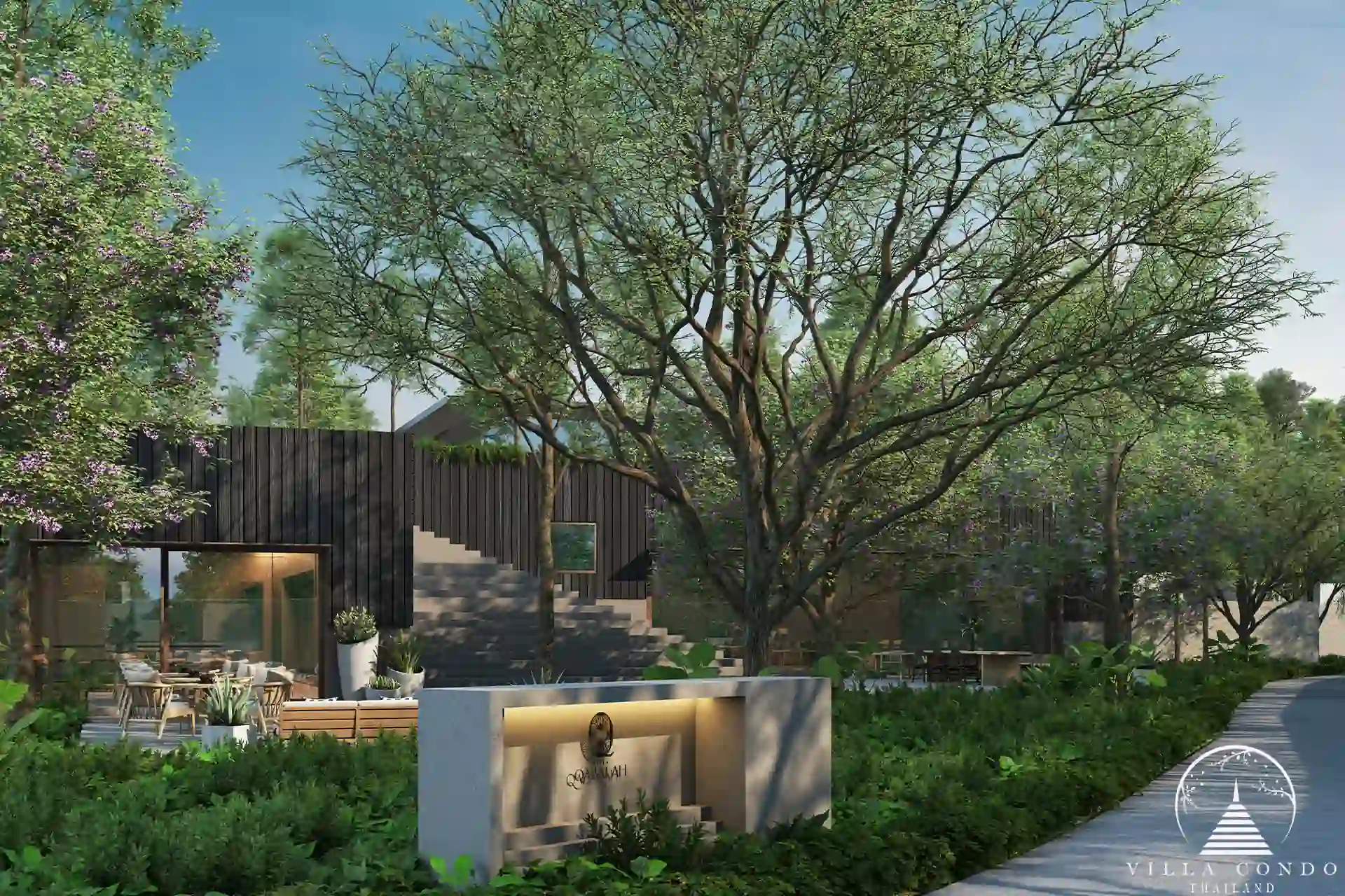 Villa Qabalah garden area filled with greenery and natural beauty.