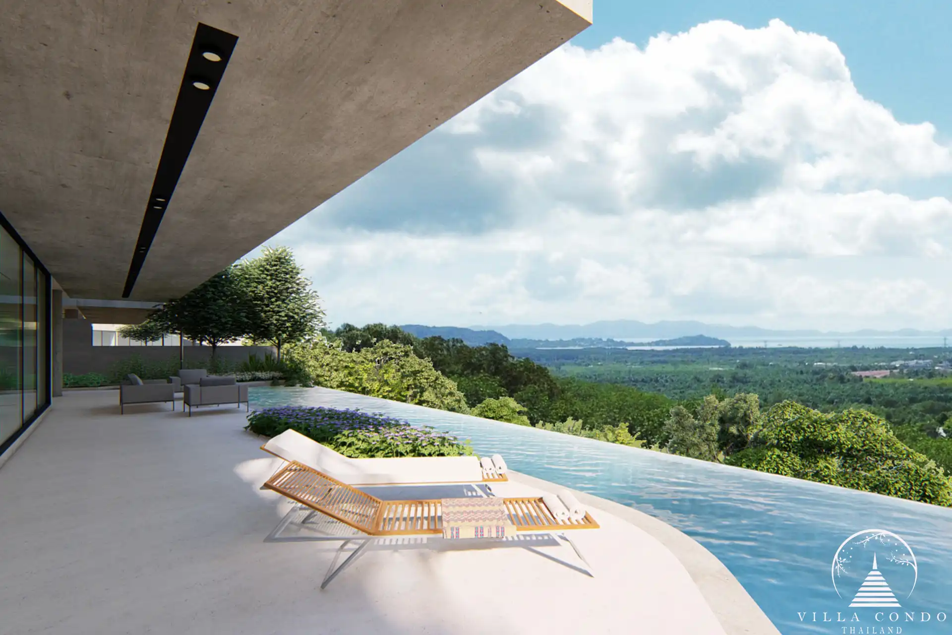 Private pool with sunbed at Rovana Rhea Villa Phuket.