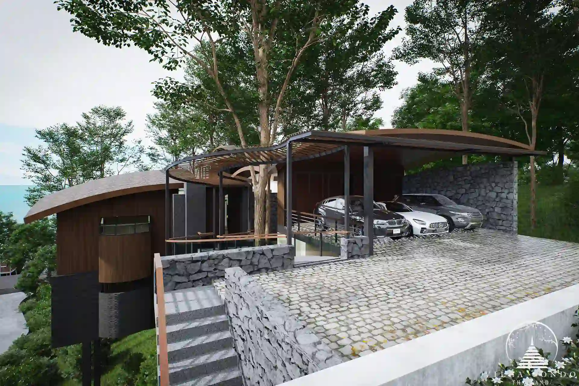Outdoor area with private pool and sun deck at Sinae Residence