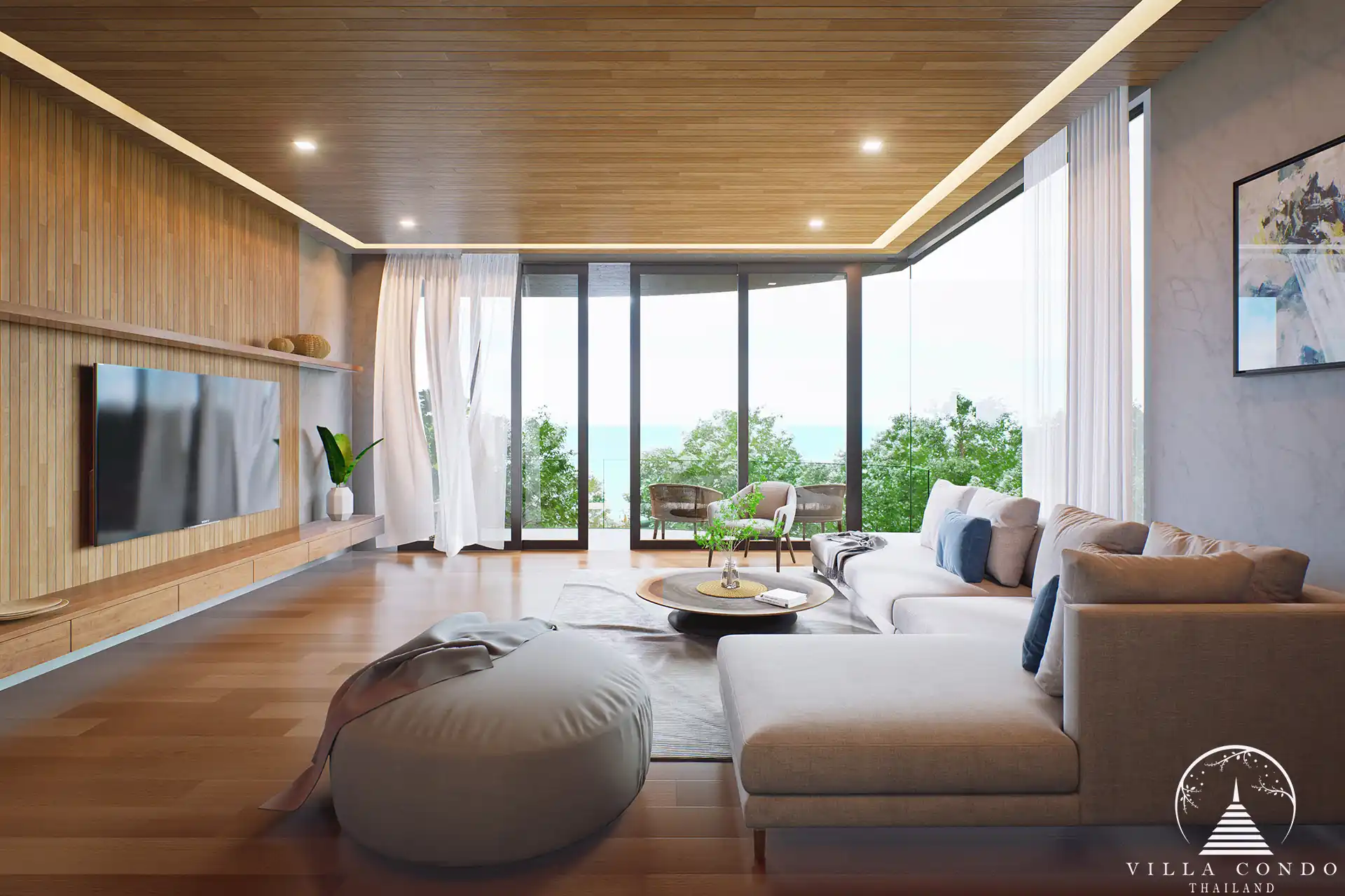 Stylish living area with sea views at Sinae Residence