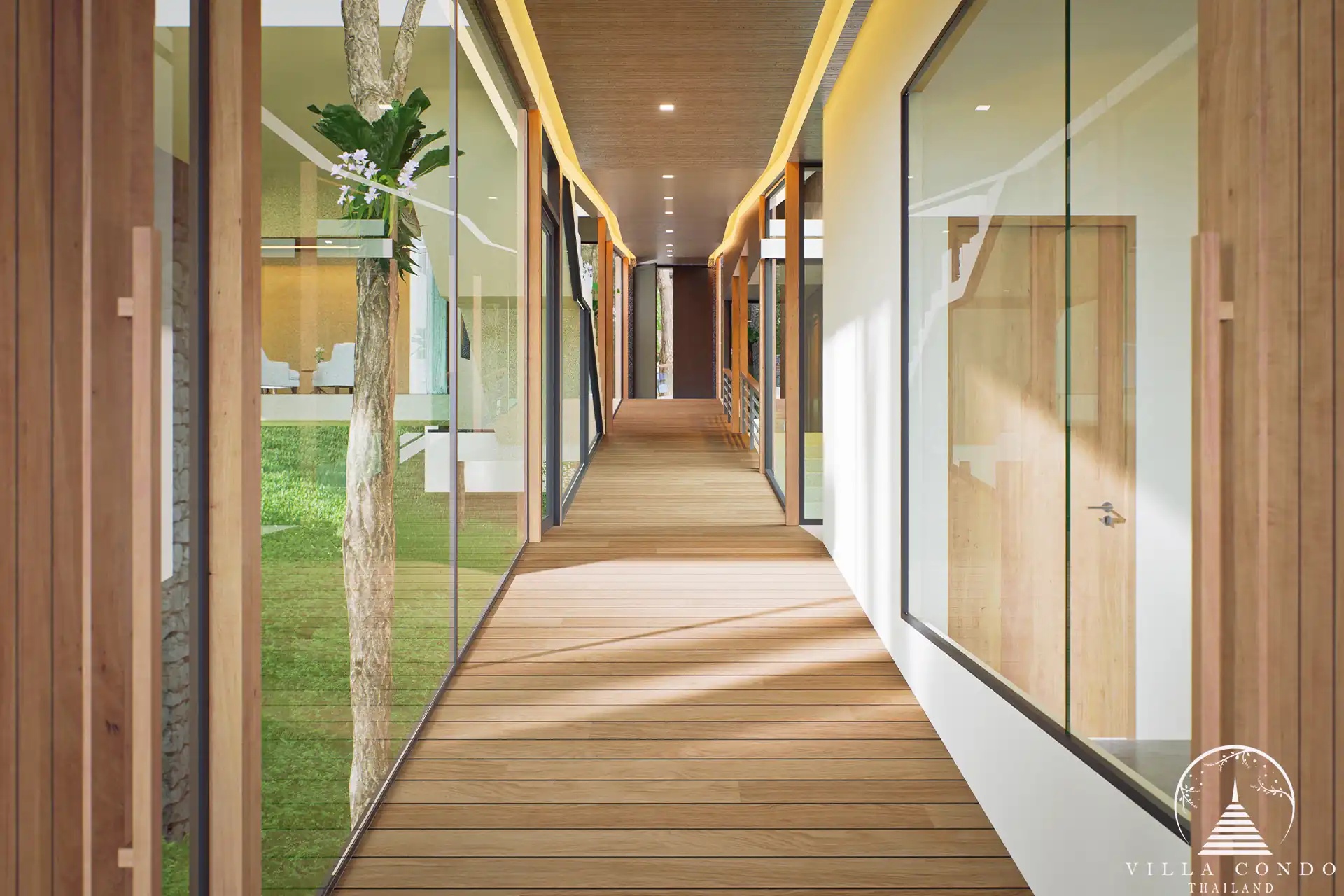 Elegant corridor connecting living spaces in Sinae Residence