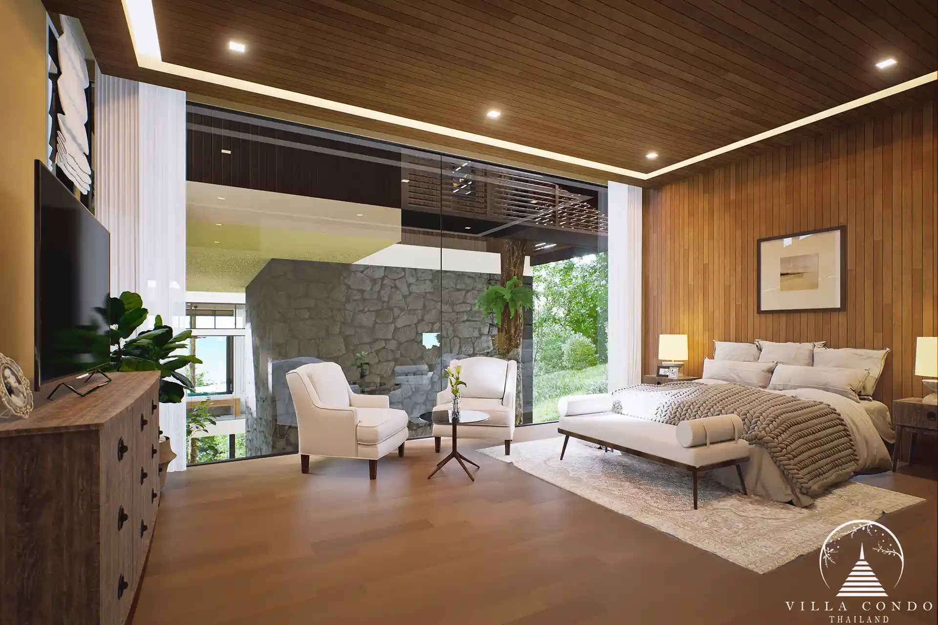 Sinae Residence master bedroom with stunning sea views.