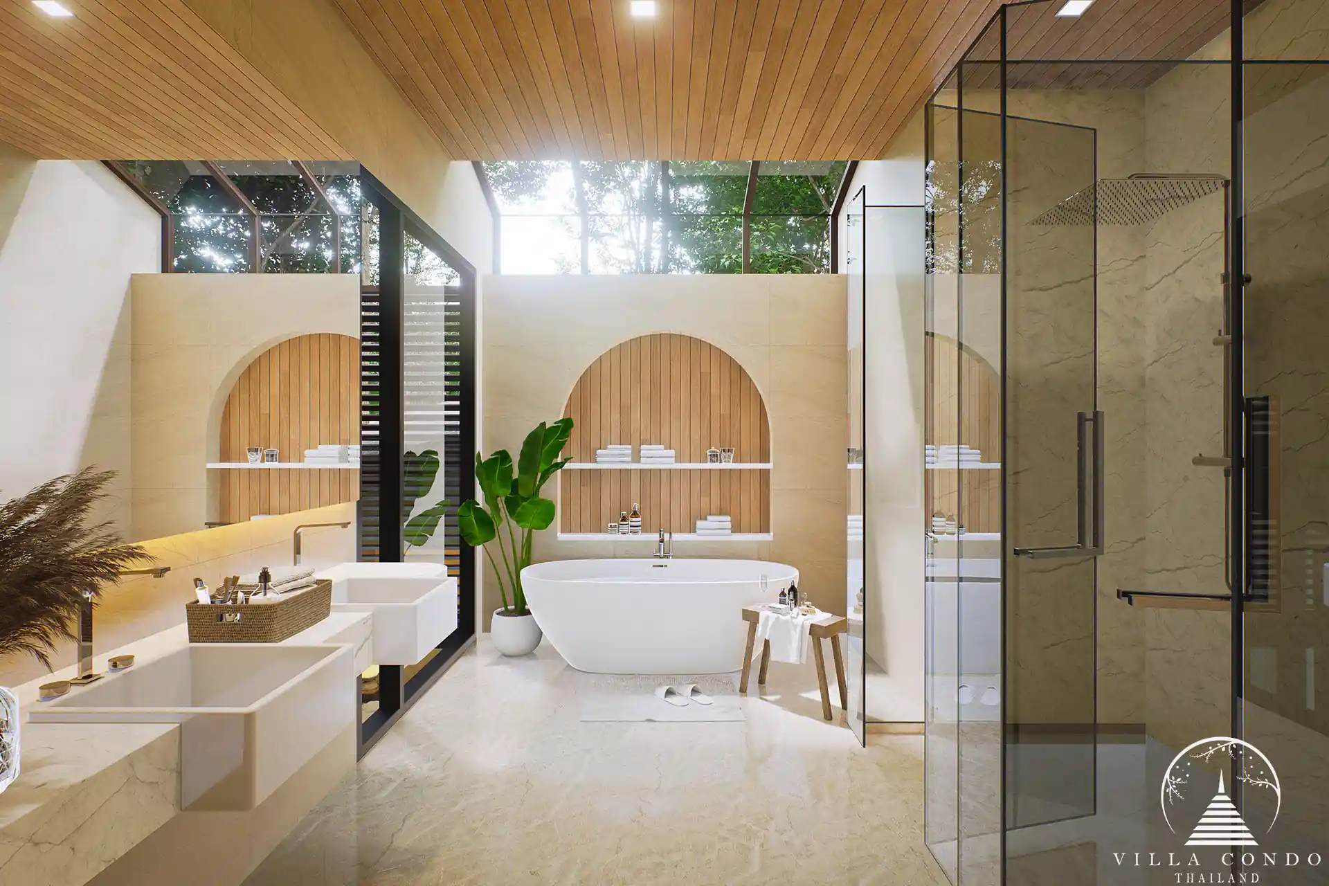 Elegant master bathroom with walk-in shower in Sinae Residence