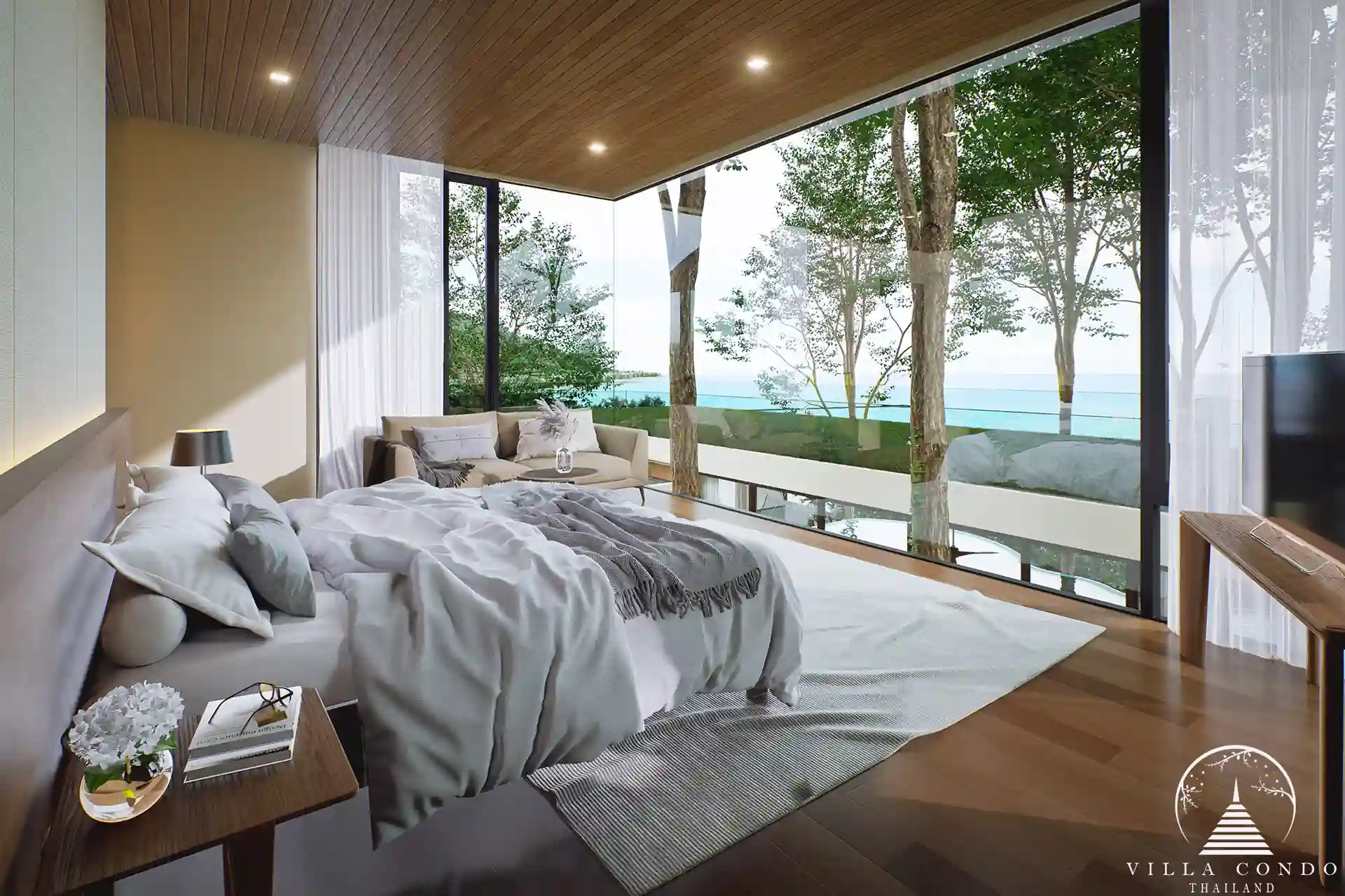 Spacious master bedroom with ocean views at Sinae Residence