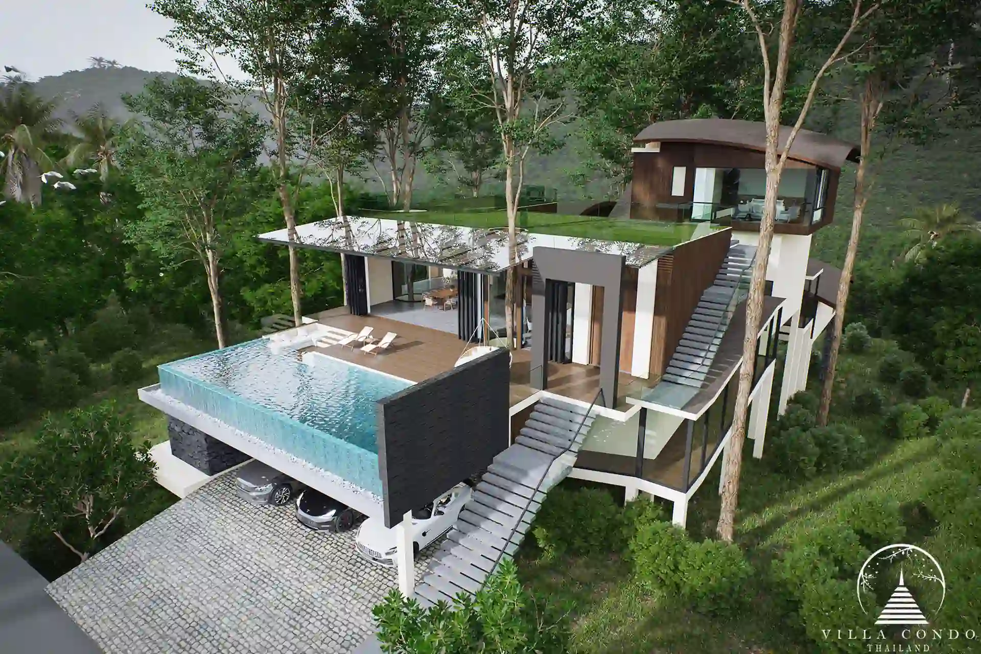 Back exterior view of Sinae Residence villa with private pool