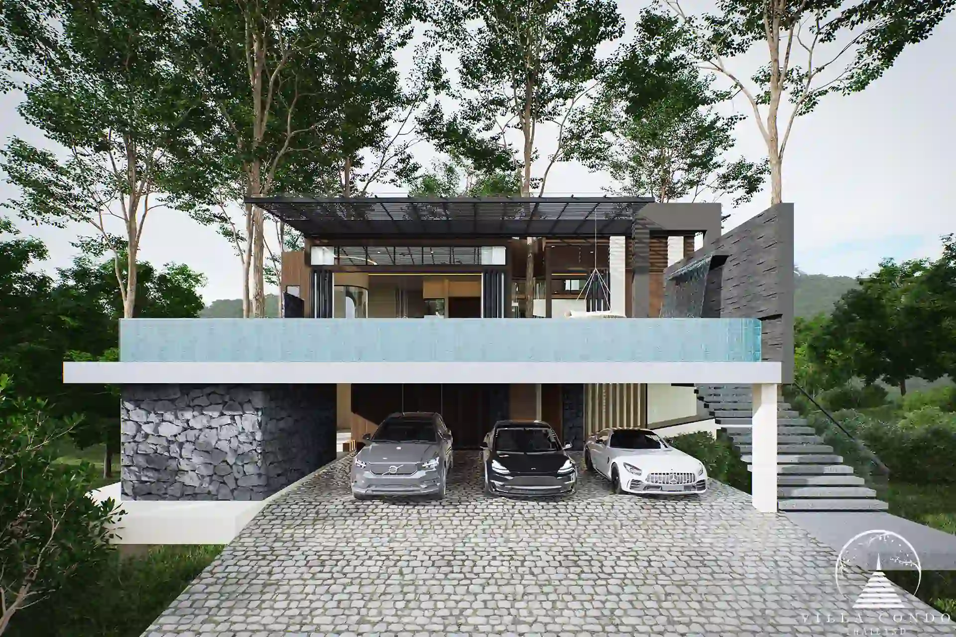 Private parking area at Sinae Residence villa