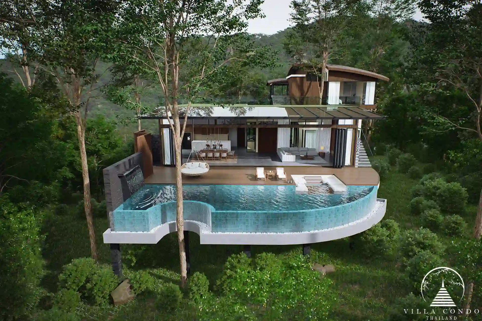 Sinae Residence private pool with sunken deck and ocean views.
