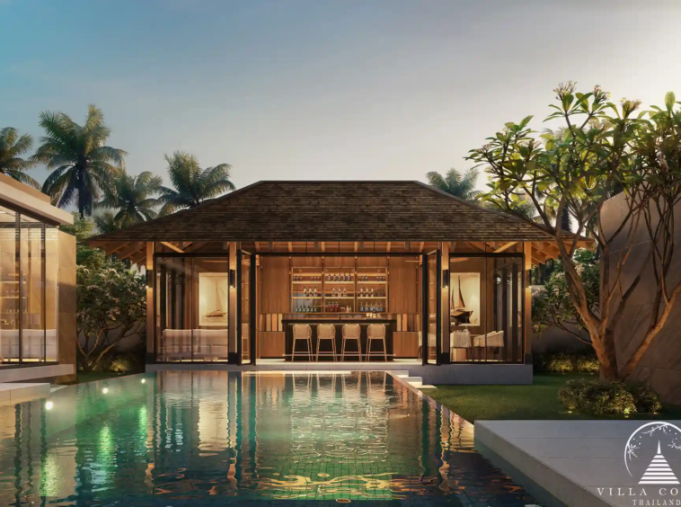 Private pool at Stella Estate surrounded by lush gardens