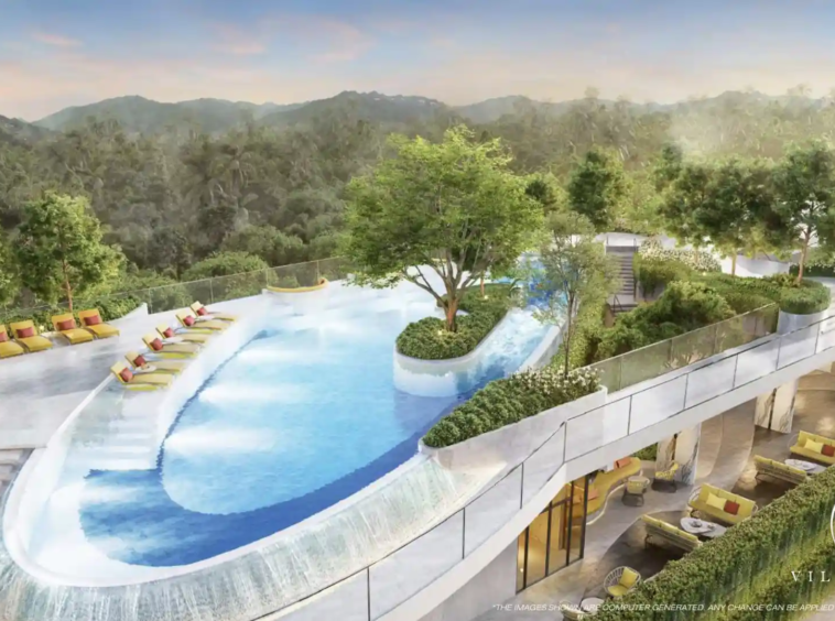 The Retreat Therapeutic Pool at The Modeva with therapeutic features and poolside loungers.