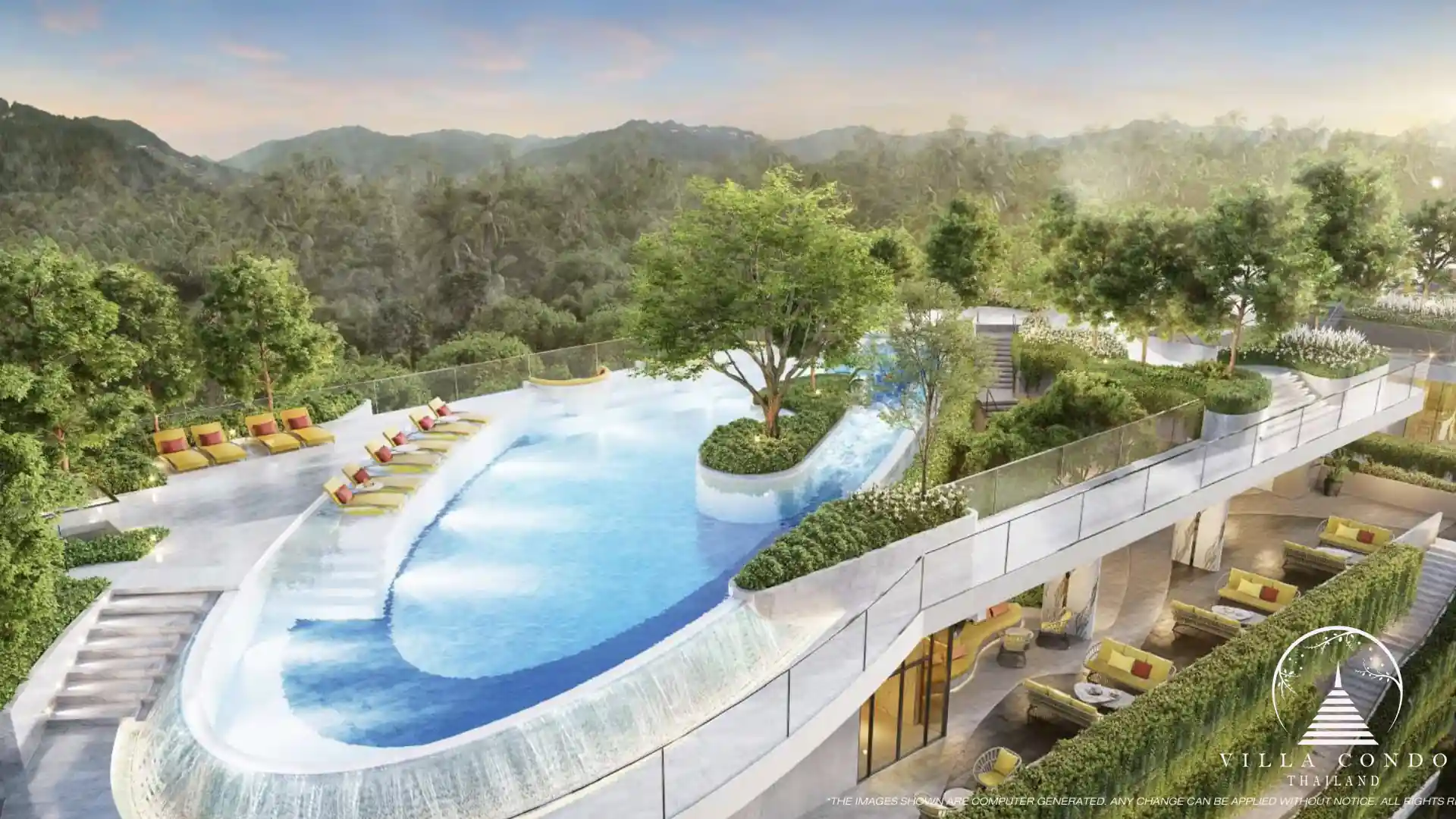 The Retreat Therapeutic Pool at The Modeva with therapeutic features and poolside loungers.