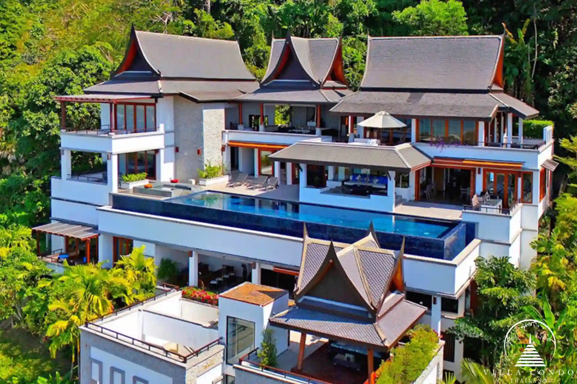 Aerial view of Villa Yang Som showcasing the hillside location and surrounding landscape