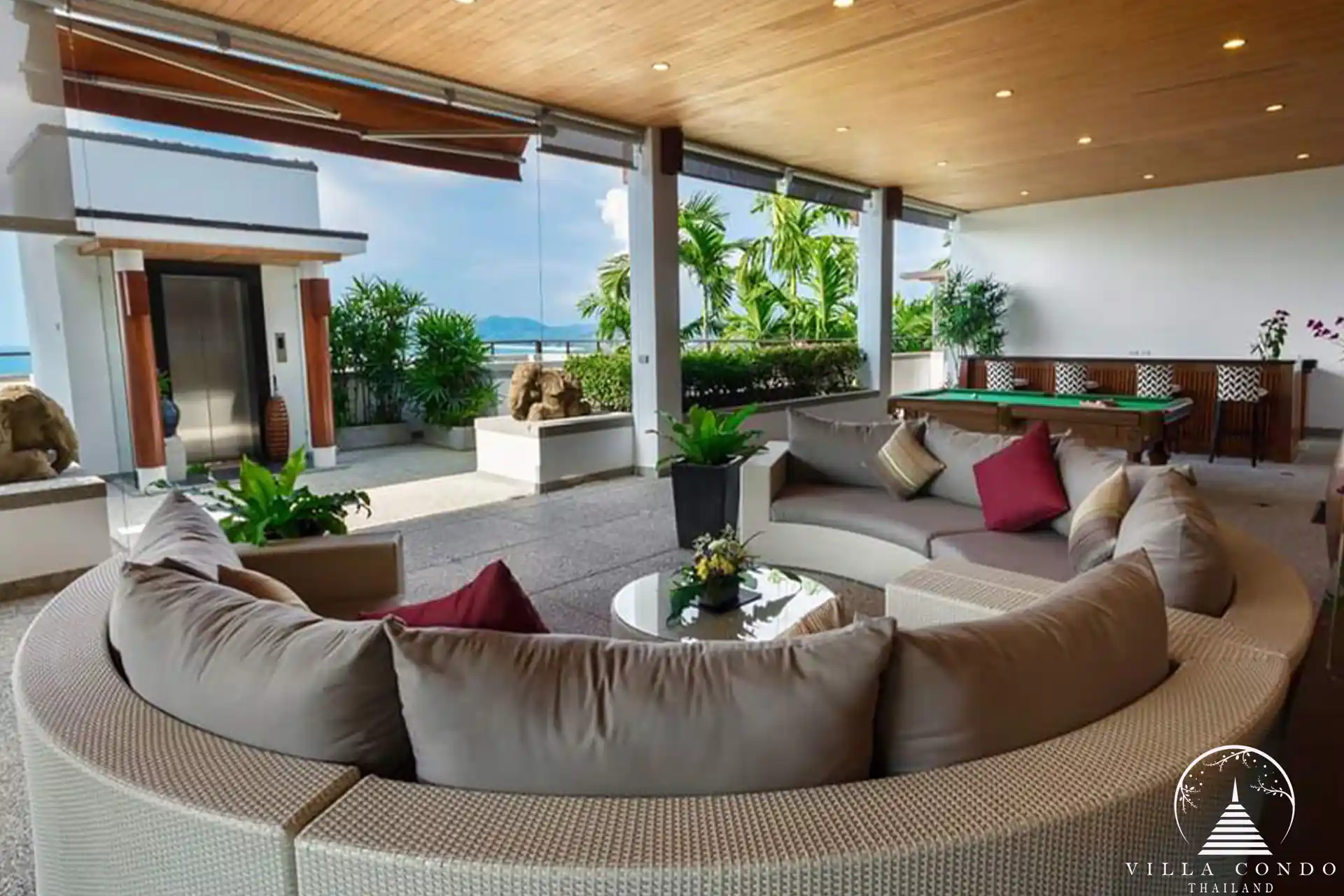 Expansive outdoor area at Villa Yang Som with tropical gardens and ocean views