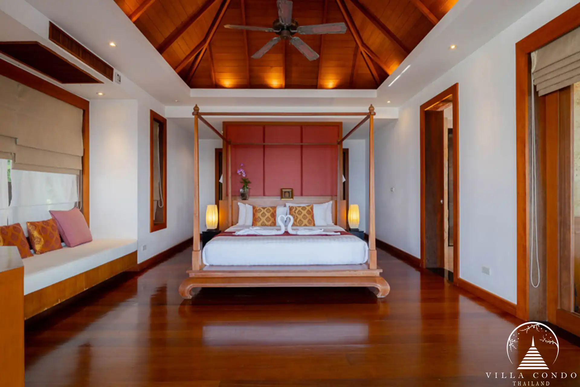 Elegant guest bedroom at Villa Yang Som with ocean views and private balcony