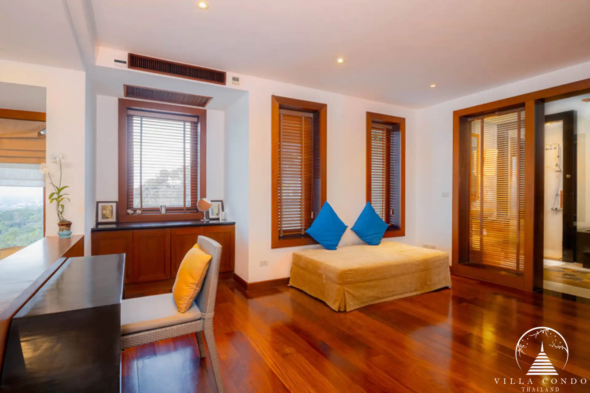 Luxurious master bedroom at Villa Yang Som with panoramic ocean views and elegant design