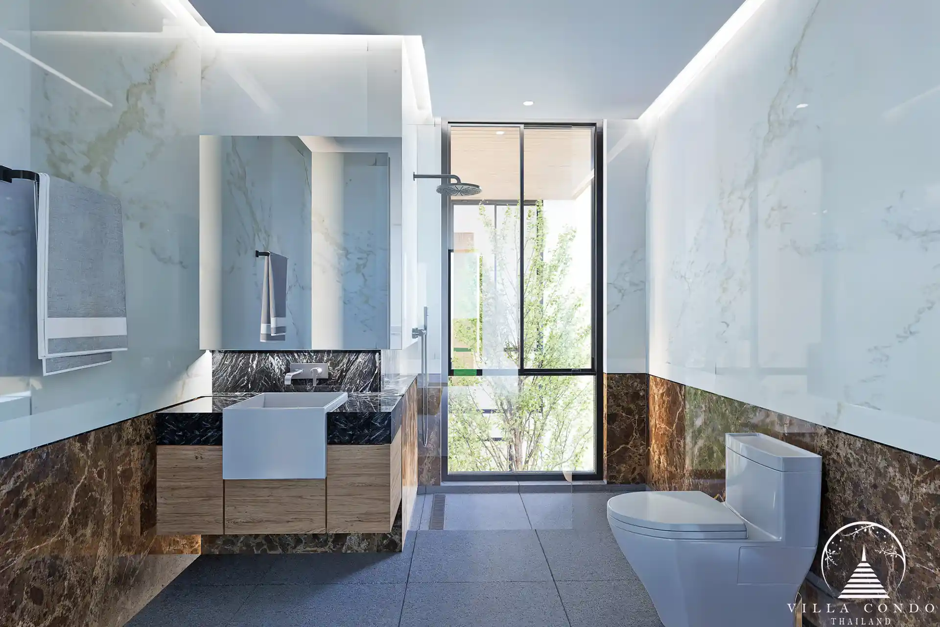 Modern bathroom design at Aqua Plus Villa with premium finishes