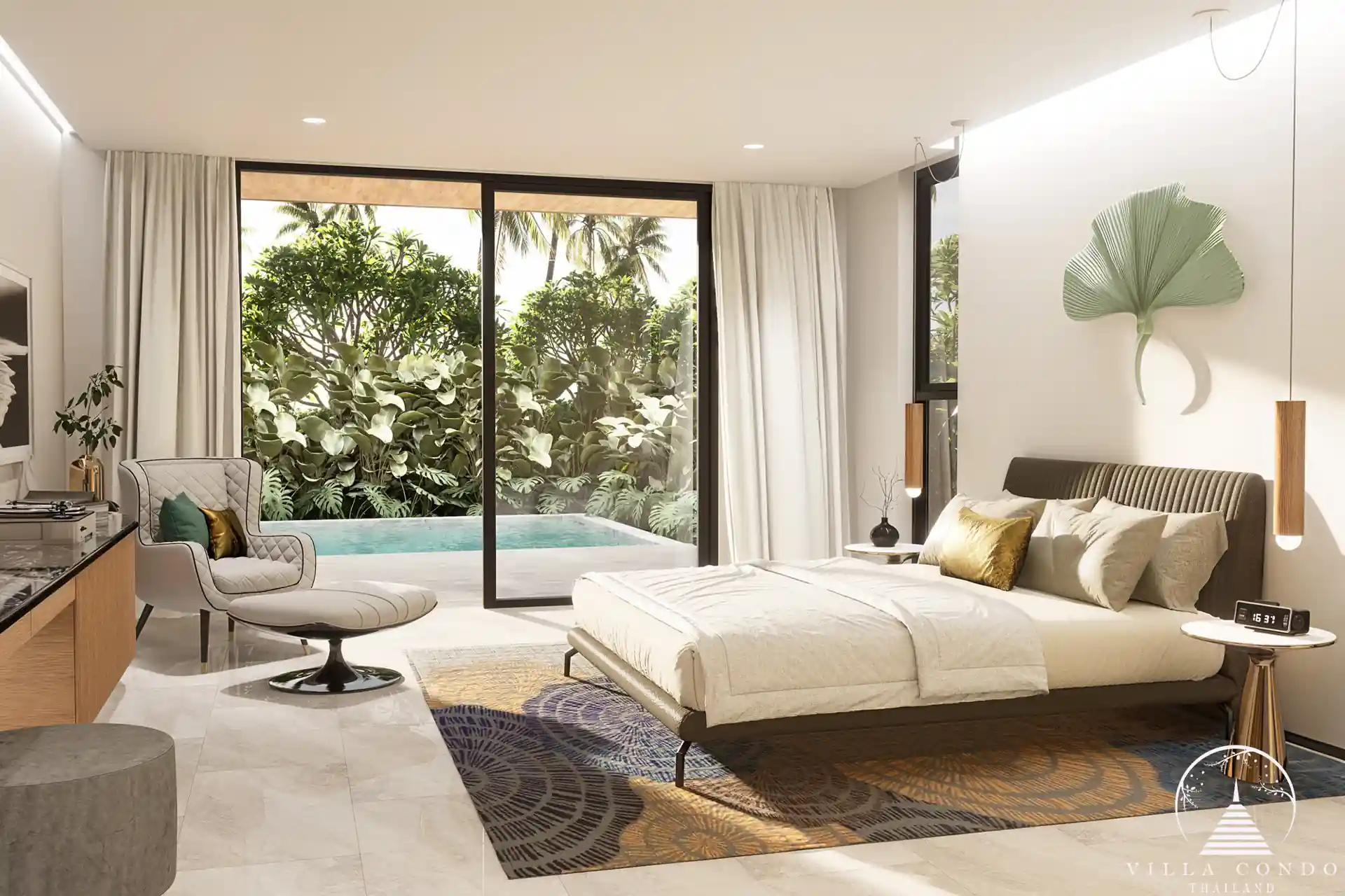Luxurious bedroom with direct pool access at Aqua Plus Villa