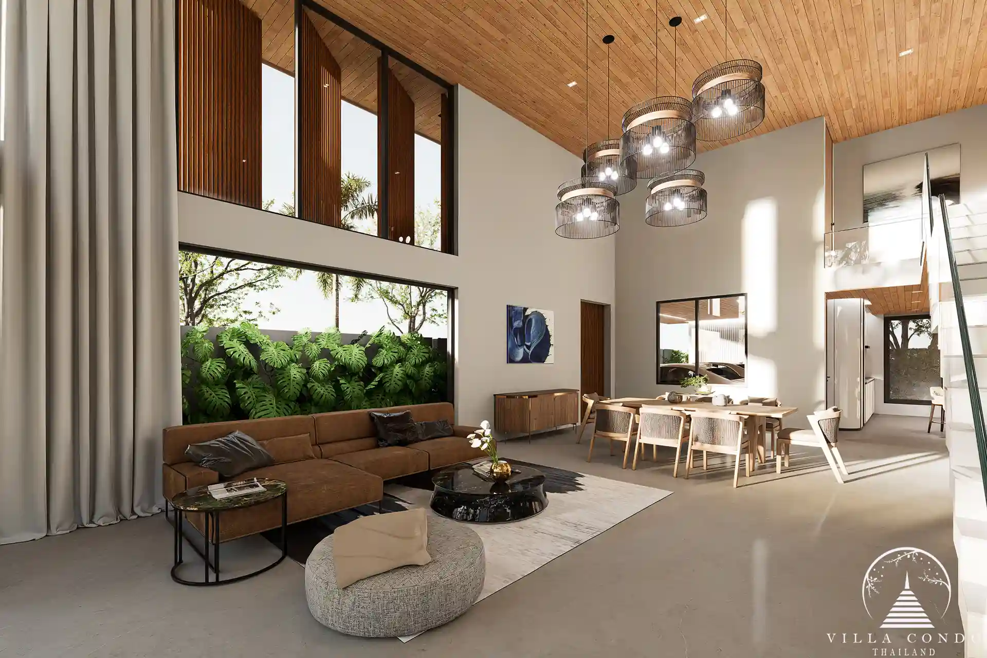 Elegant living area at Aqua Plus Villa overlooking private pool
