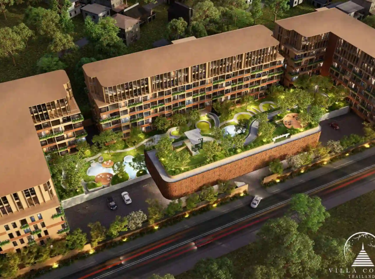 Arise Vibe condo aerial night view with illuminated landscape in Thalang Phuket