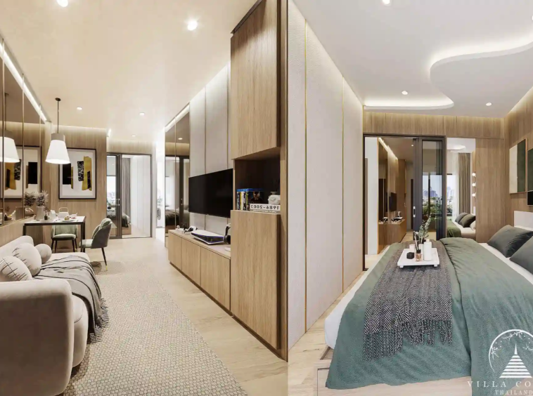 Arise Vibe Condo combined living and bedroom layout with modern decor in Thalang Phuket