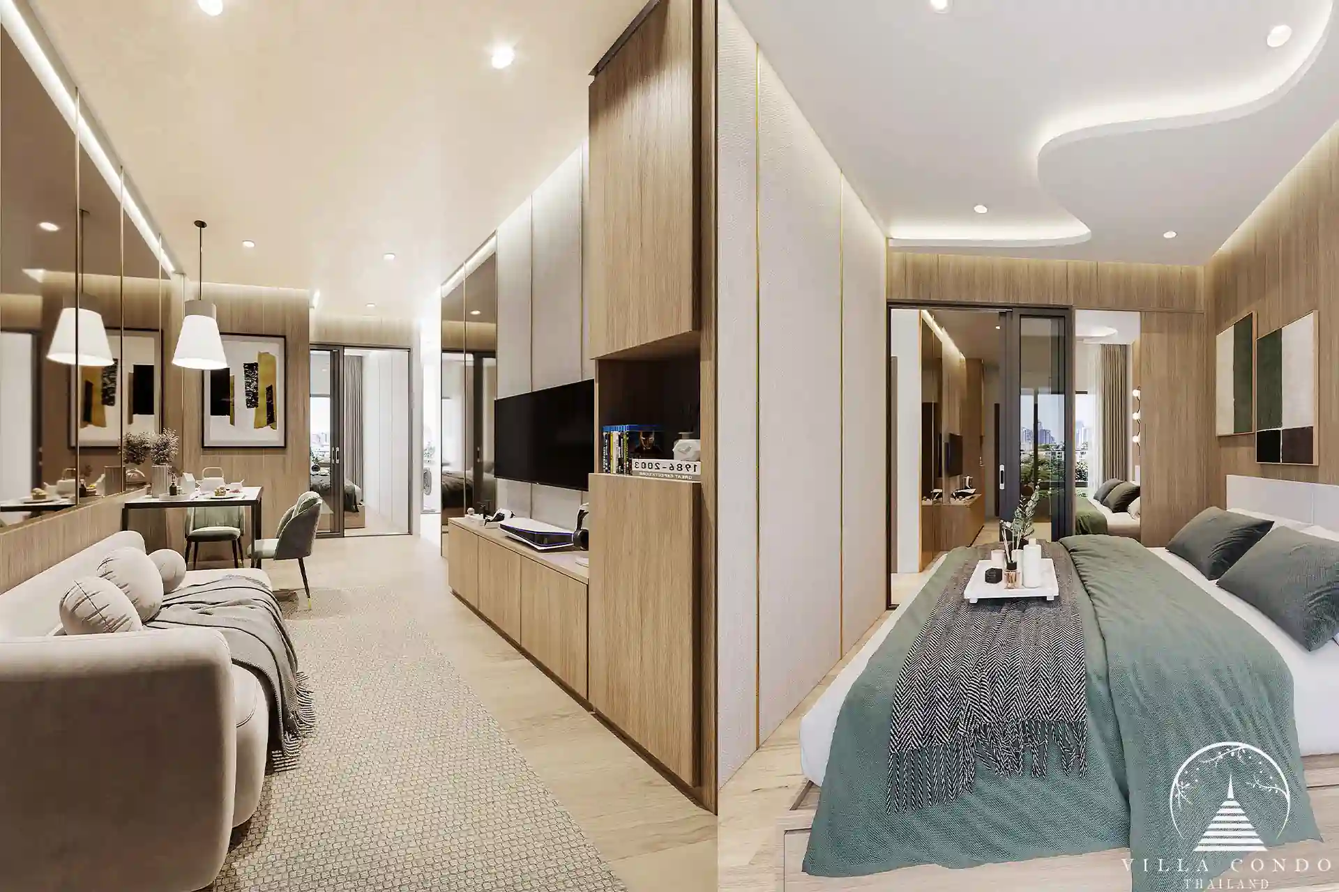 Arise Vibe Condo combined living and bedroom layout with modern decor in Thalang Phuket