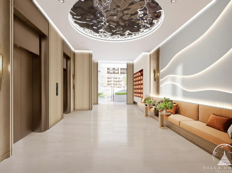 Arise Vibe Condo modern lift lobby with stylish ceiling design in Thalang Phuket