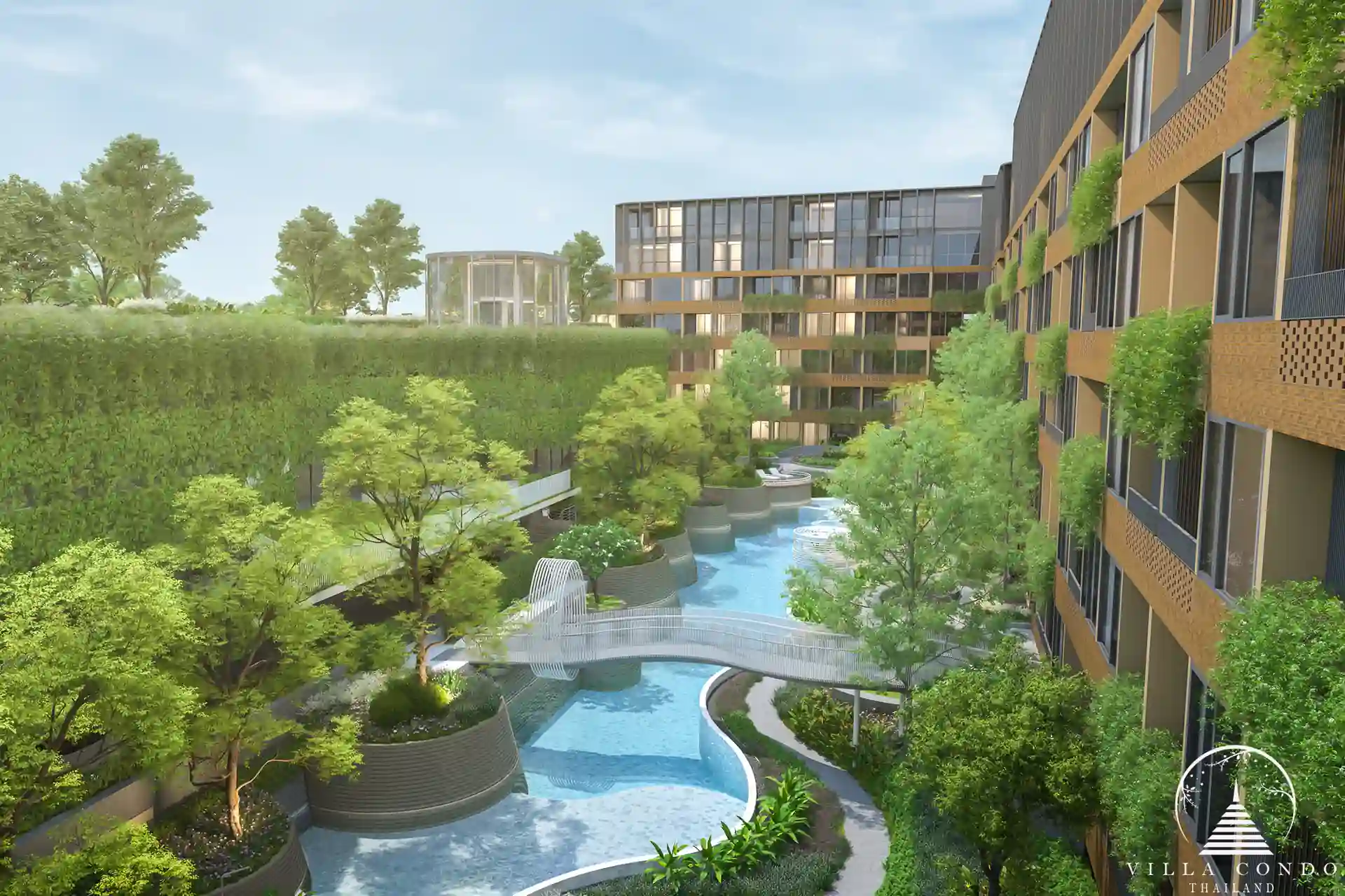 Arise Vibe condo pool area with scenic bridge and greenery in Thalang Phuket