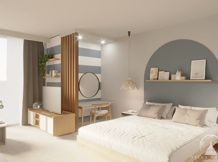 Babylon Sky Garden Phase 2 bright bedroom with natural light in Rawai condo.