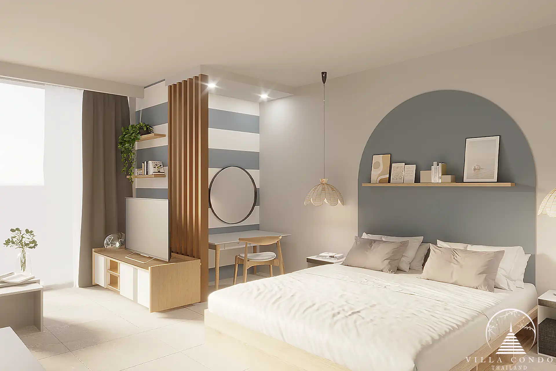Babylon Sky Garden Phase 2 bright bedroom with natural light in Rawai condo.