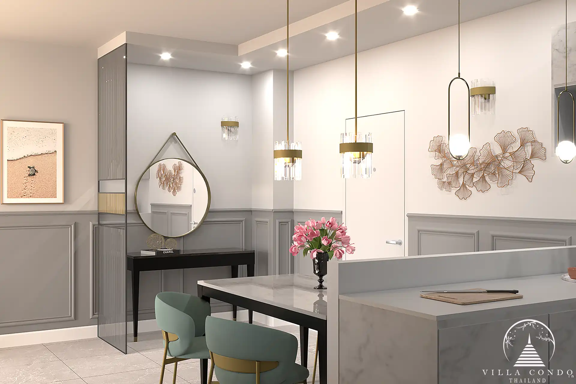 Babylon Sky Garden Phase 2 contemporary kitchen with pendant lights in Rawai.