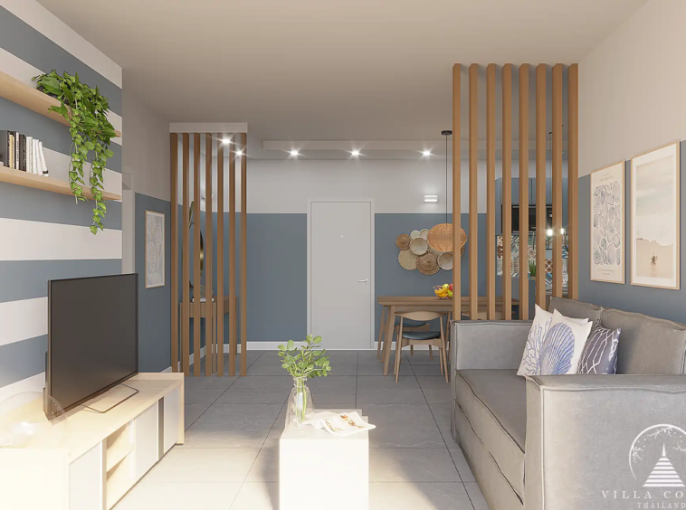 Babylon Sky Garden Phase 2 cozy living space with soft lighting in Rawai.