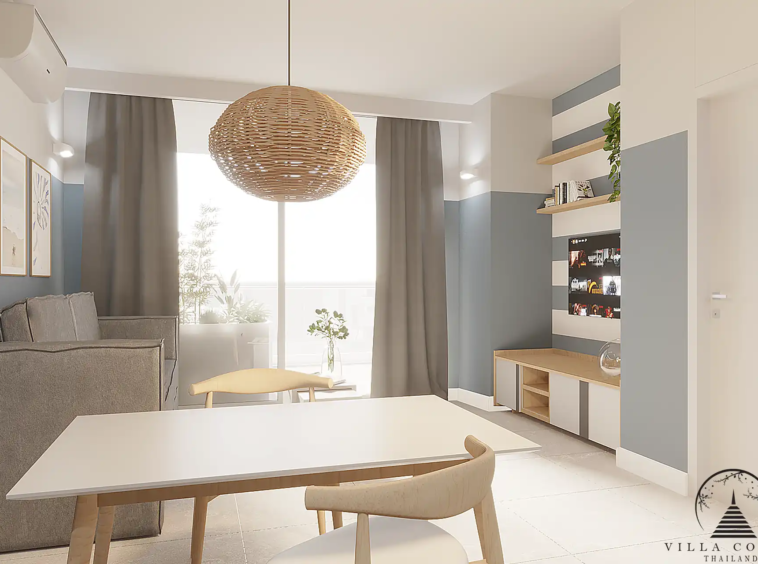 Babylon Sky Garden Phase 2 dining space adjoining living area in Rawai.