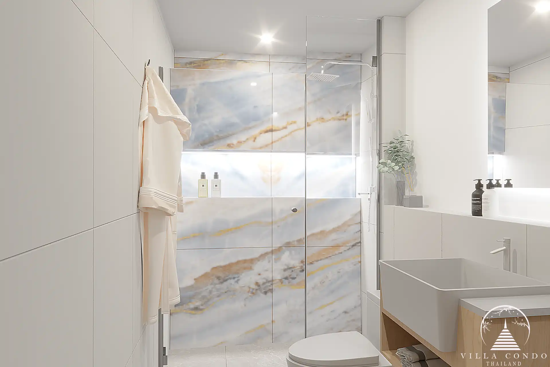 Babylon Sky Garden Phase 2 modern bathroom with marble tiles in Rawai condo.
