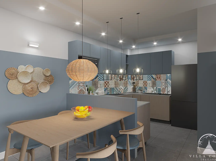 Babylon Sky Garden Phase 2 modern dining room with pendant lighting in Rawai.