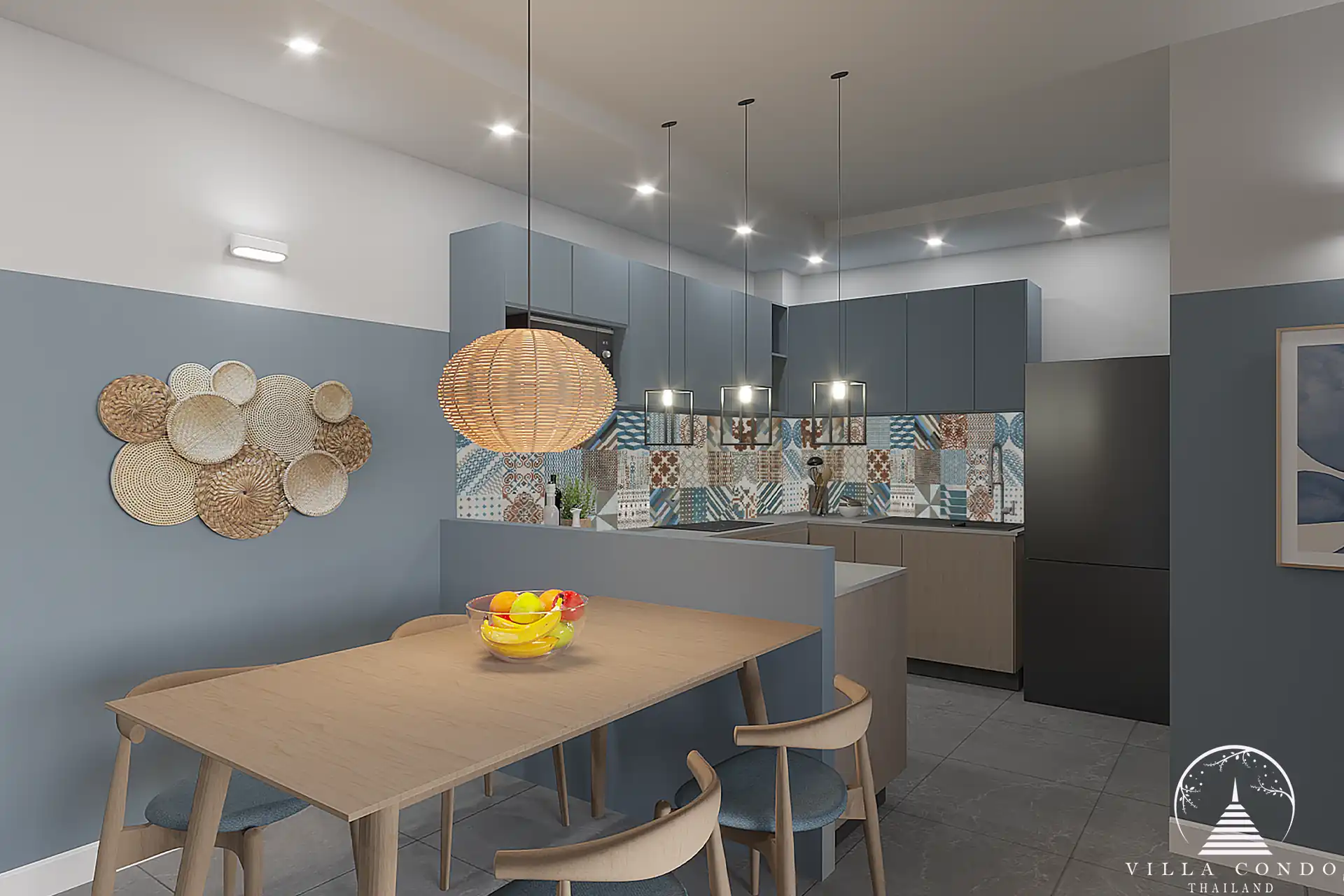 Babylon Sky Garden Phase 2 modern dining room with pendant lighting in Rawai.
