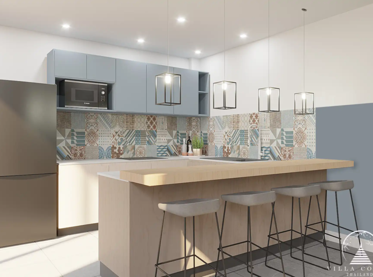 Babylon Sky Garden Phase 2 bright kitchen with breakfast bar in Rawai.