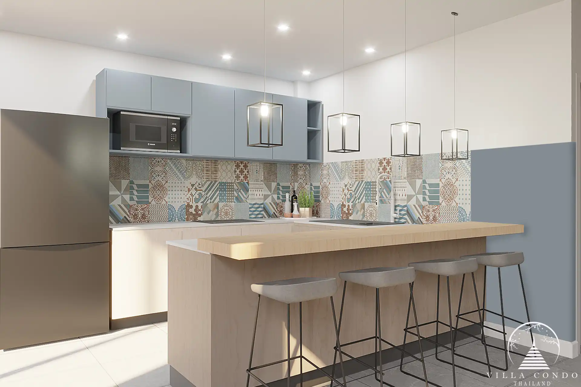 Babylon Sky Garden Phase 2 bright kitchen with breakfast bar in Rawai.