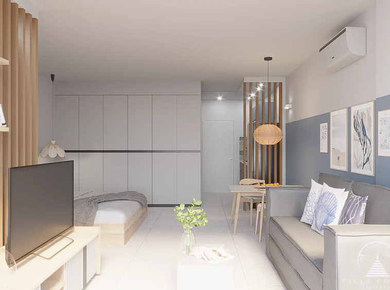 Babylon Sky Garden Phase 2 open-layout living room in Rawai condo.