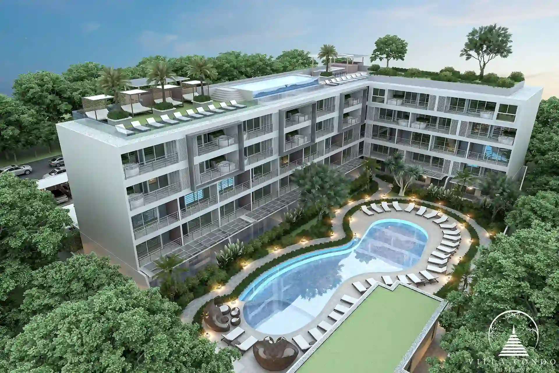 Babylon Sky Garden Phase 2 poolside exterior view in Rawai Phuket
