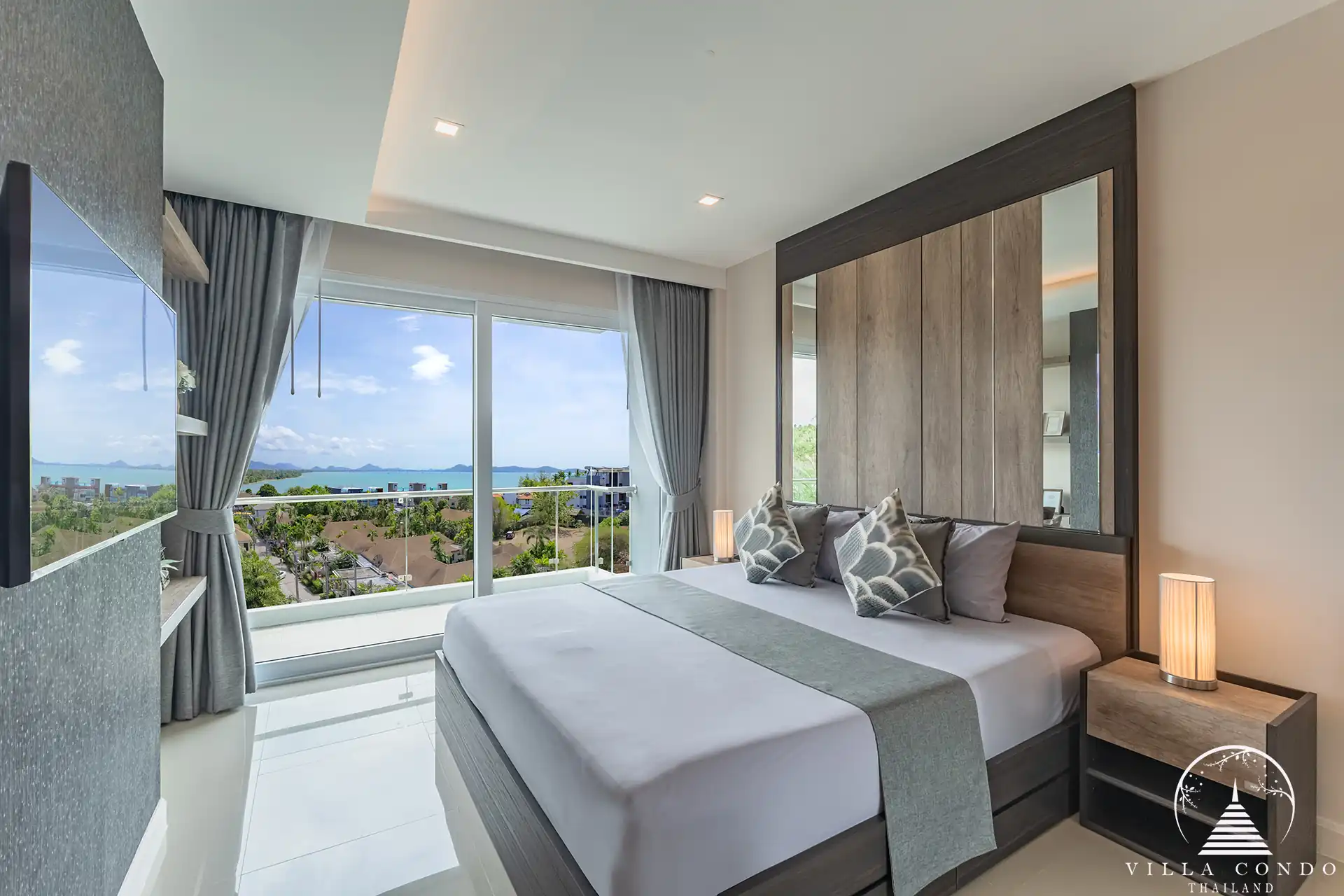 Babylon Sky Garden Phase 2 bedroom with panoramic sea view in Rawai condo.