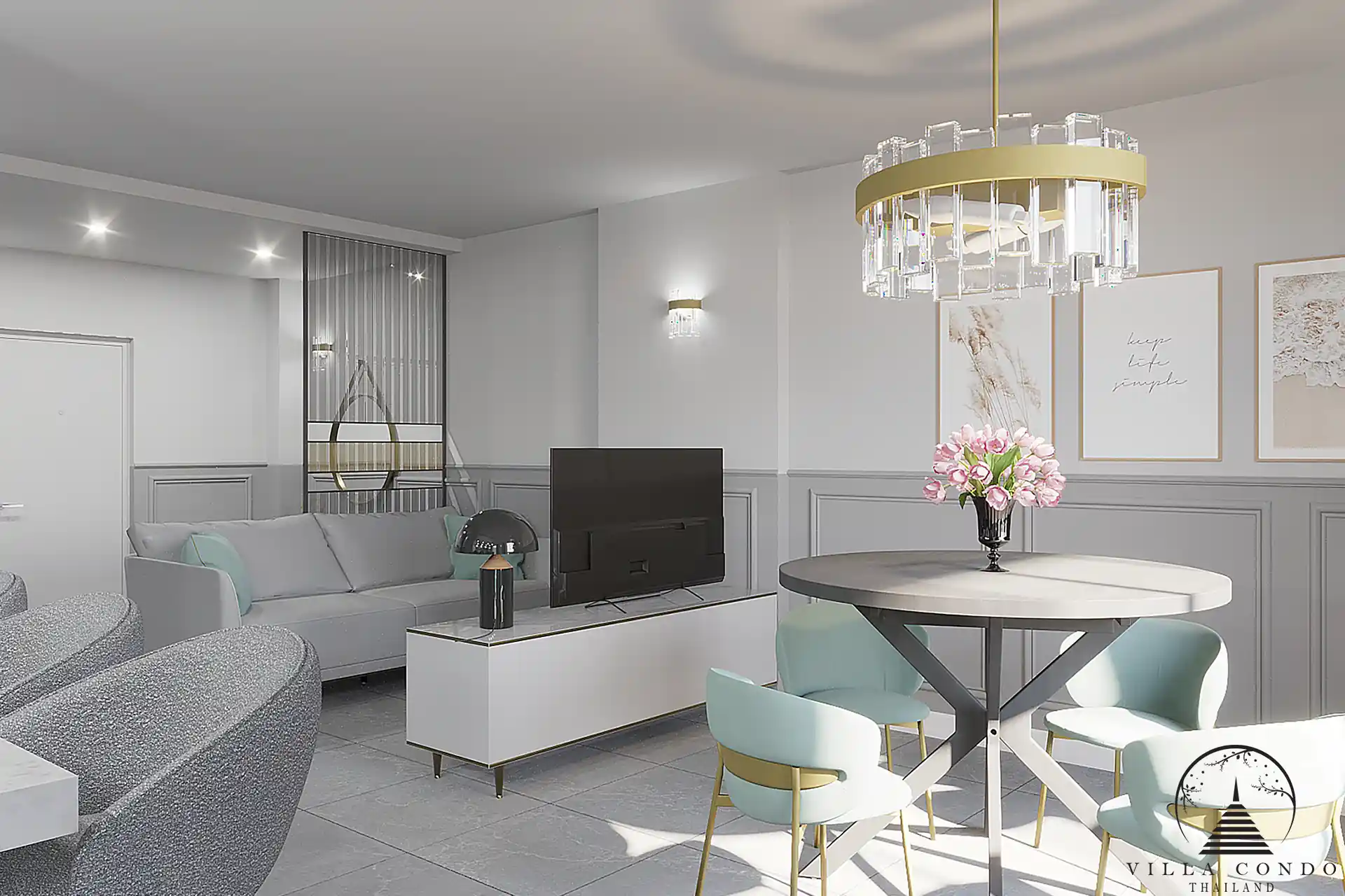 Babylon Sky Garden Phase 2 bright living room with elegant furniture in Rawai Phuket