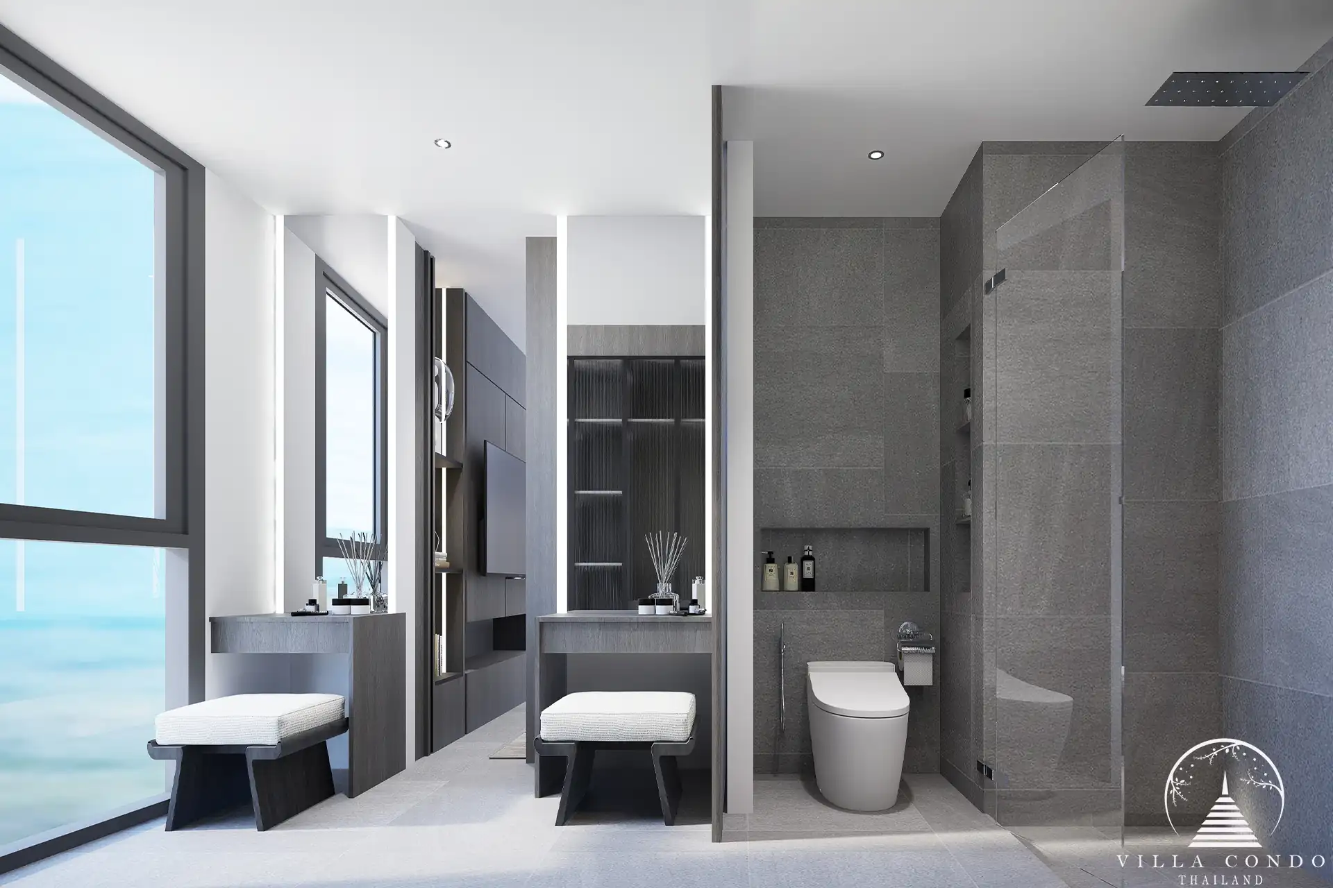 City De Phuket bathroom with large mirror and vanity unit
