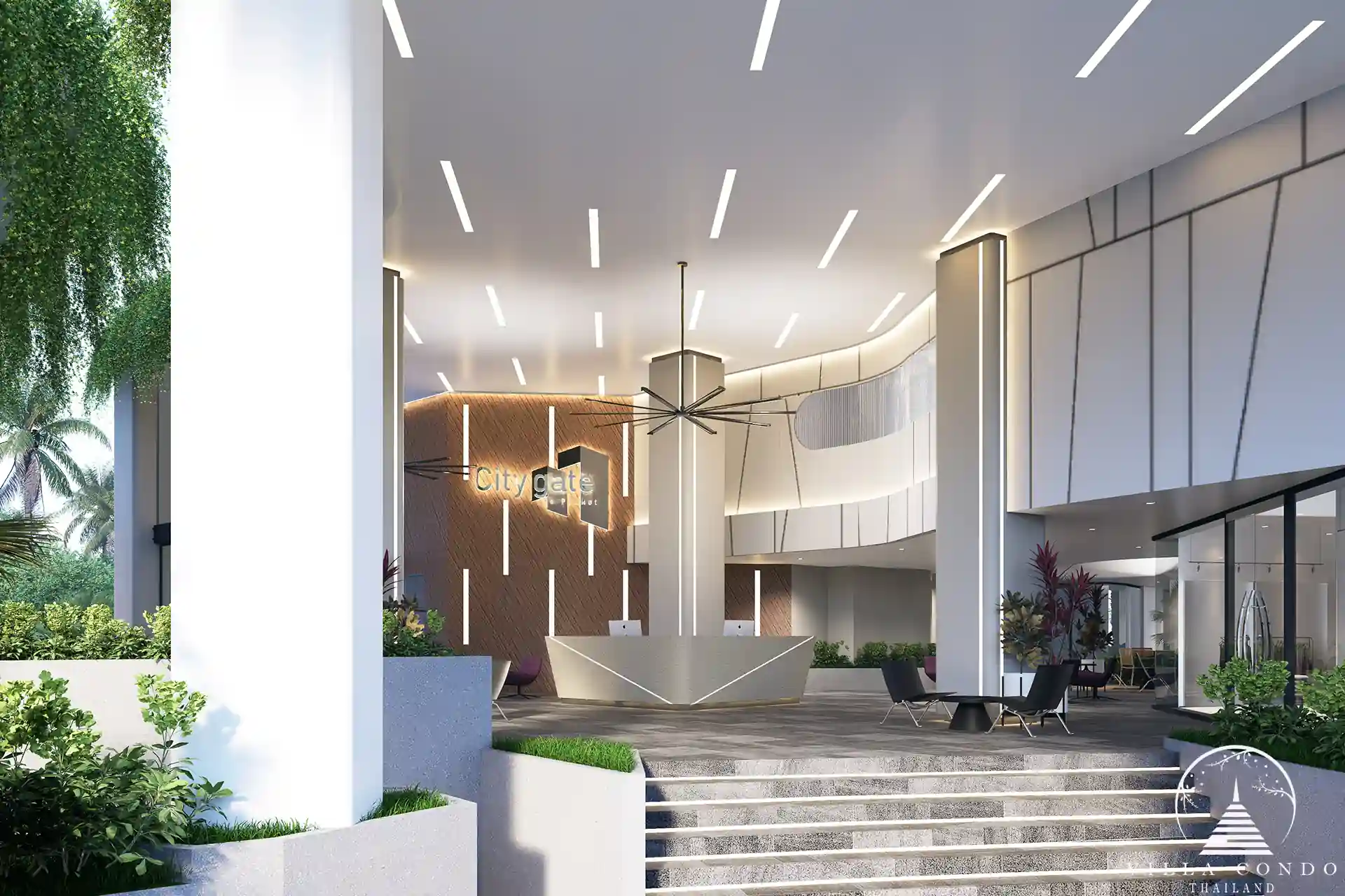 City De Phuket condo Kamala main lobby entrance with stylish décor